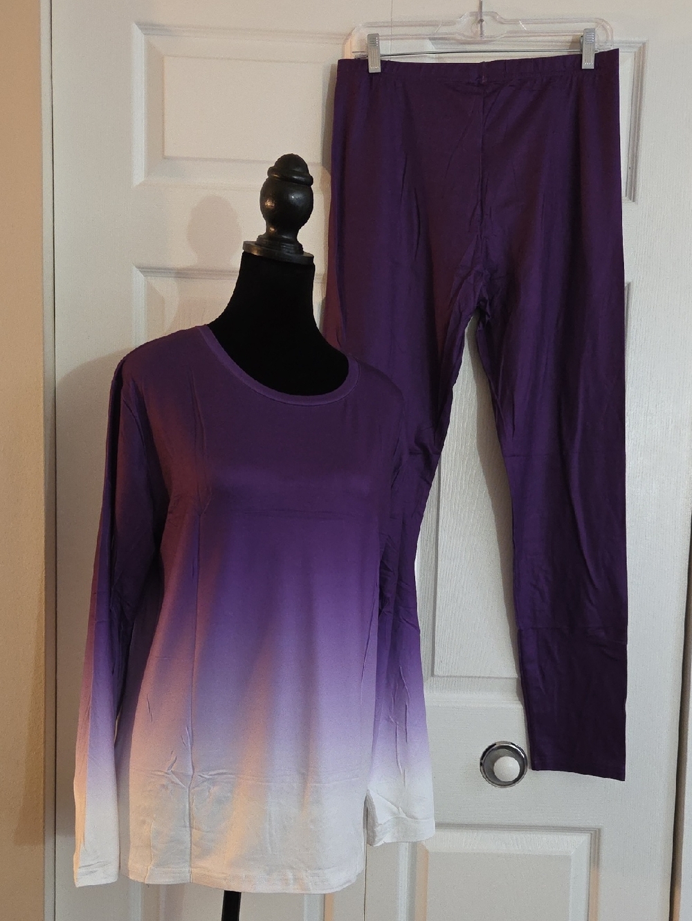 Women’s Ombre Purple Long-Sleeve Two Piece Legging Outfit